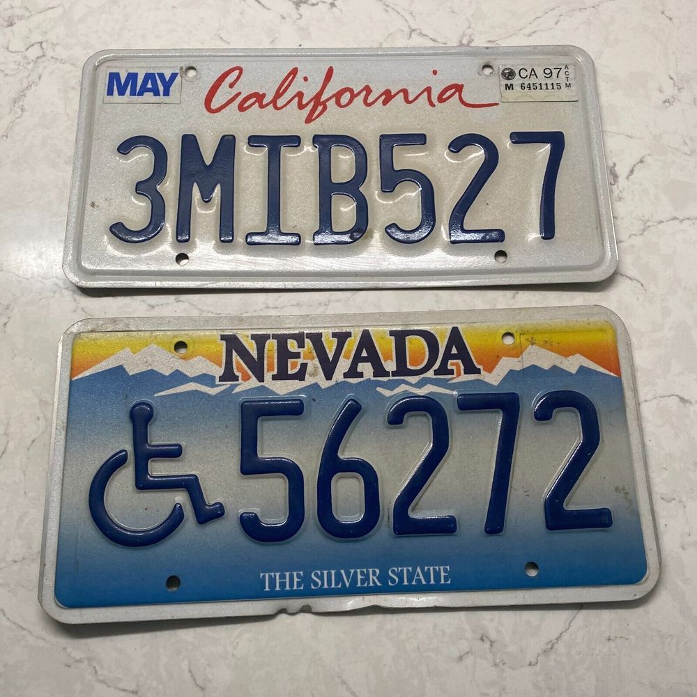 US State Nevada & California Motor Vehicles License Plate One Handicap- Lot of 2